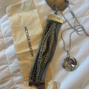 Victoria Emerson Bracelet with costume silver necklace set/rings/earrings